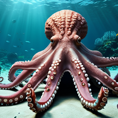 Home 4 Octopod exterior, blending with undersea terrain, resembling a giant octopus, emphasizing stability and integration with nature.